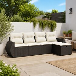 5 Piece Garden Sofa Set with Cushions Black Outdoor Patio Furniture Rattan