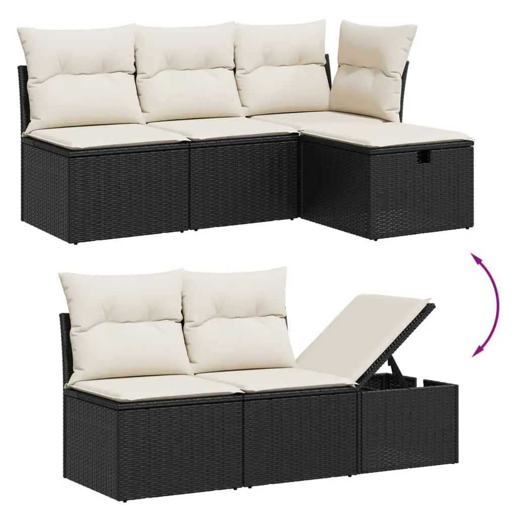 5 Piece Garden Sofa Set with Cushions Black Outdoor Patio Furniture Rattan