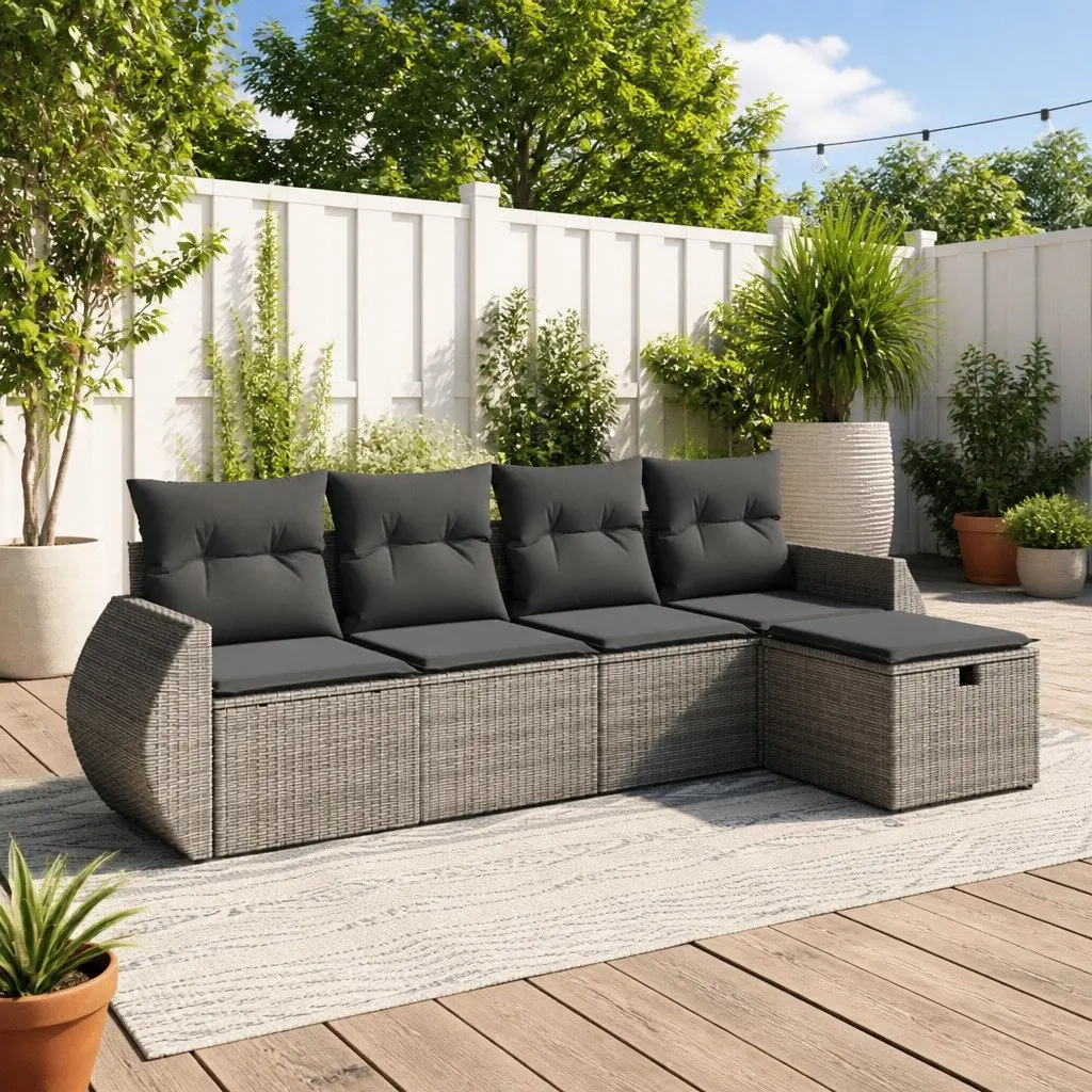5 Piece Garden Sofa Set with Cushions Grey Outdoor Patio Furniture Modular