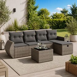 Garden Sofa Set 6 Piece Outdoor Patio Furniture Grey Rattan Modular Lounge