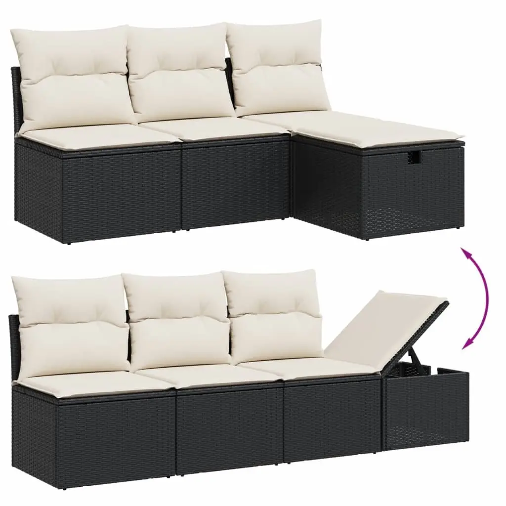 7 Piece Garden Sofa Set with Cushions Black Outdoor Patio Furniture Rattan