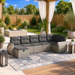 7 Piece Garden Sofa Set with Cushions Grey Outdoor Furniture Patio Seating