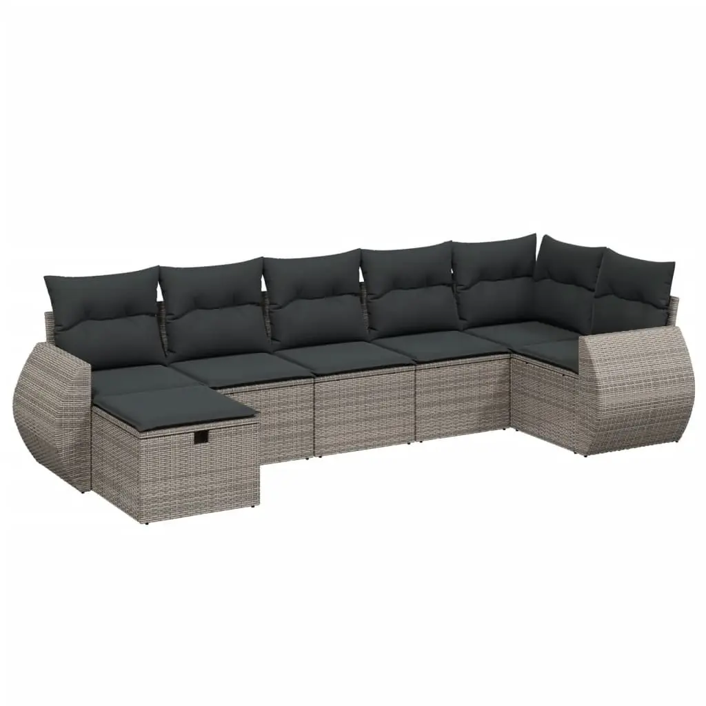 7 Piece Garden Sofa Set with Cushions Grey Outdoor Furniture Patio Seating
