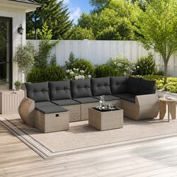 Garden Sofa Set 8 Piece Outdoor Furniture Grey Poly Rattan Patio Lounge Suite