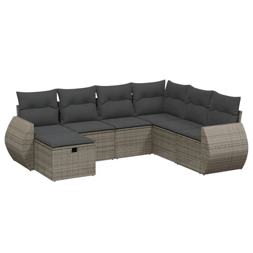 7 Piece Garden Sofa Set Outdoor Furniture Grey Poly Rattan with Cushions Patio