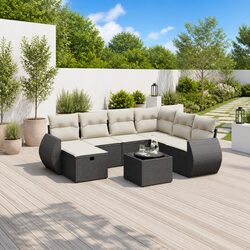 Garden Sofa Set 8 Piece Outdoor Furniture Patio Lounge Black Poly Rattan with