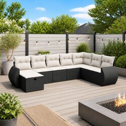Garden Sofa Set 8 Piece Outdoor Furniture Black Poly Rattan Modular Patio