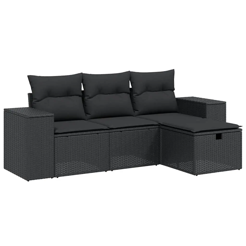 4 Piece Outdoor Garden Sofa Set Black Poly Rattan with Cushions Patio Furniture