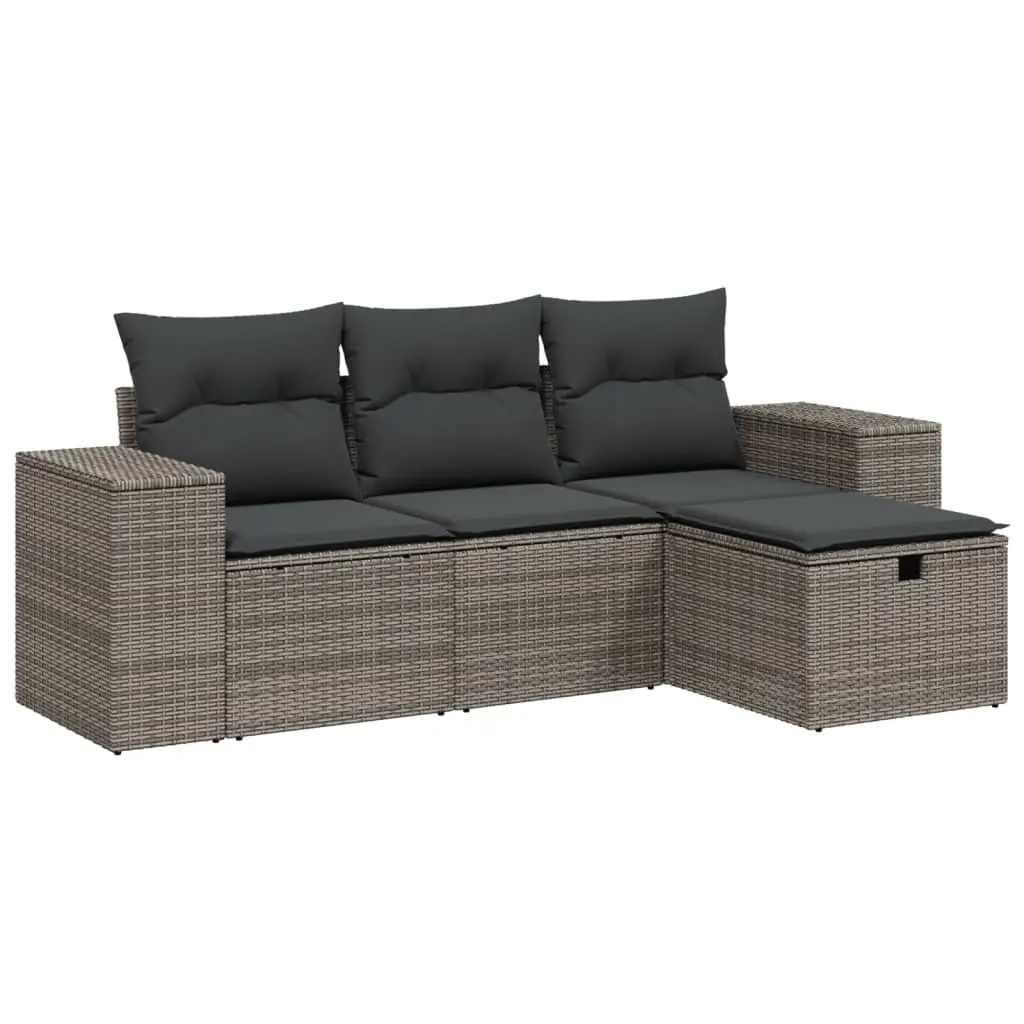 4 Piece Garden Sofa Set Grey Poly Rattan Outdoor Furniture with Cushions
