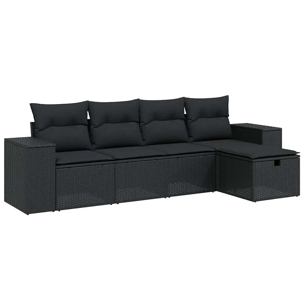 5 Piece Garden Sofa Set with Cushions Outdoor Patio Furniture Black Poly Rattan