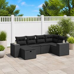 Garden Sofa Set 6 Piece Outdoor Furniture Patio Lounge Black Poly Rattan Modular