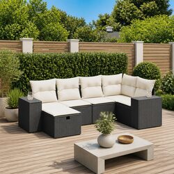 6 Piece Garden Sofa Set Outdoor Furniture Patio Black Rattan Cushions Modular