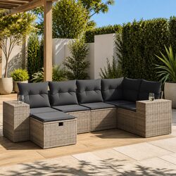 Garden Sofa Set 6 Piece Outdoor Furniture Patio Seating Grey with Cushions