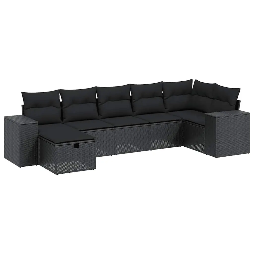 7 Piece Garden Sofa Set Outdoor Patio Furniture Black Poly Rattan with Cushions