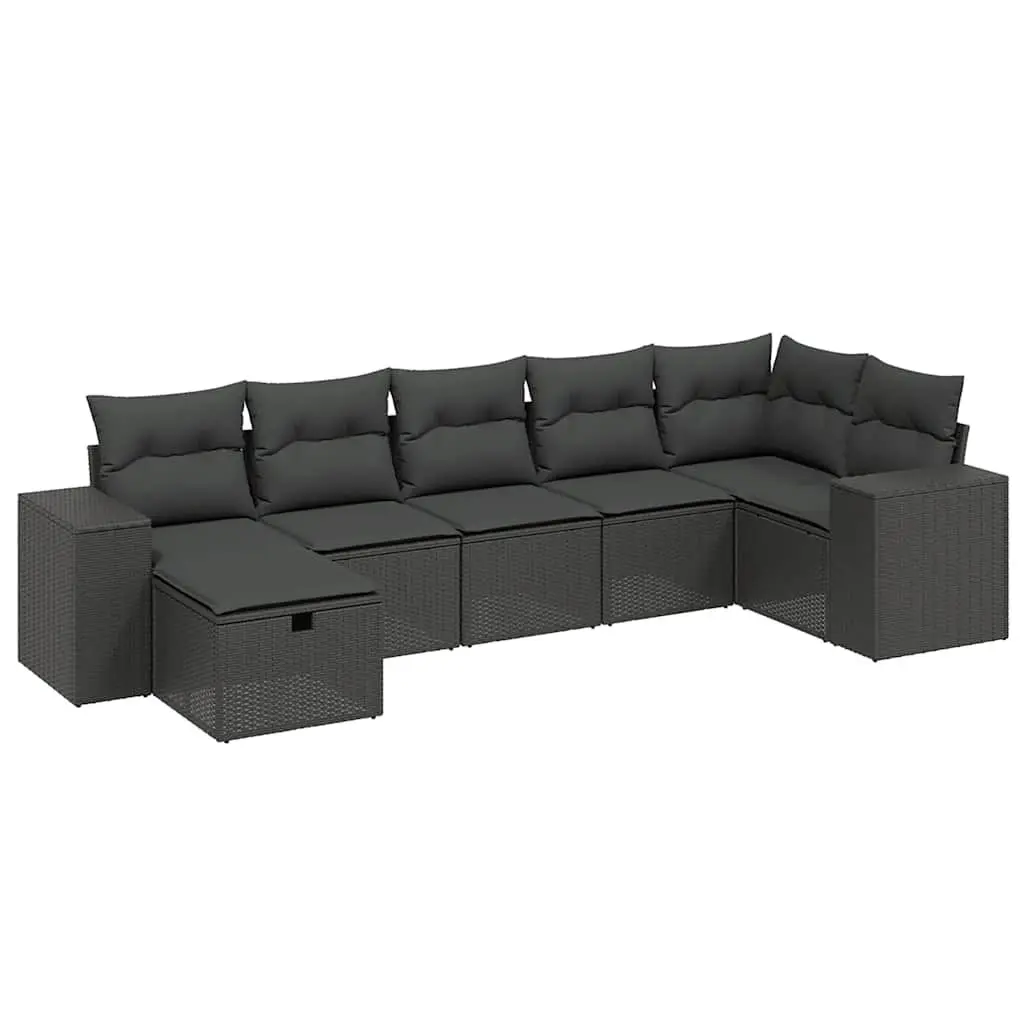 7 Piece Garden Sofa Set Outdoor Furniture Black Poly Rattan with Cushions Patio