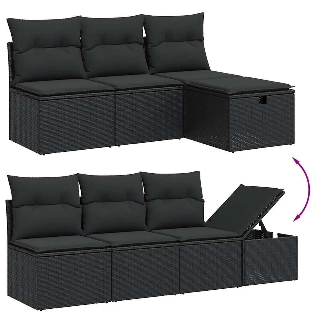 7 Piece Garden Sofa Set Outdoor Furniture Black Poly Rattan with Cushions Patio