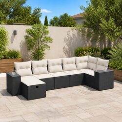 7 Piece Garden Sofa Set Black Outdoor Furniture Patio Sectional Cushions Modular