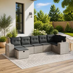 7 Piece Outdoor Sofa Set Garden Furniture Patio Sectional Grey Poly Rattan