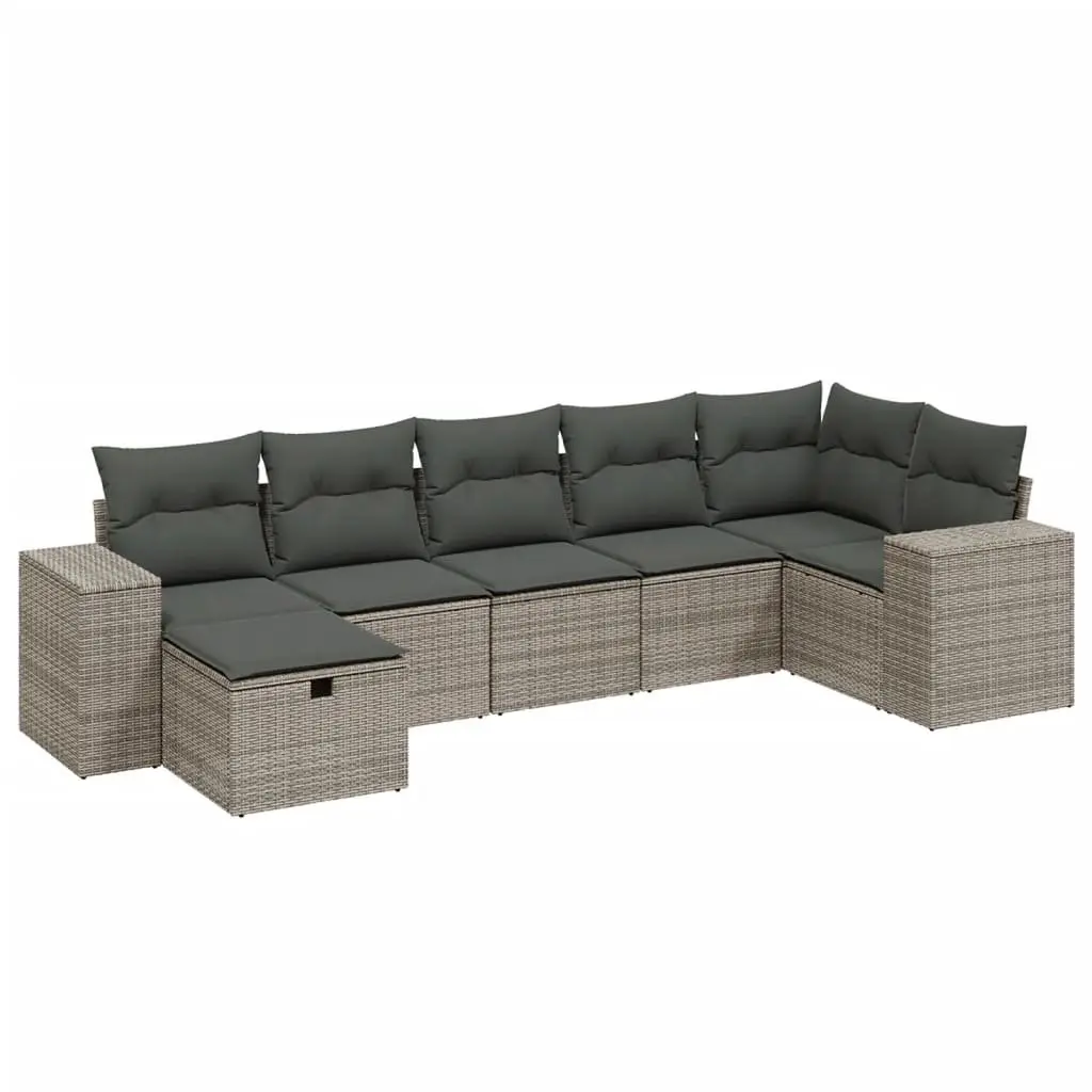 7 Piece Outdoor Sofa Set Garden Furniture Patio Sectional Grey Poly Rattan