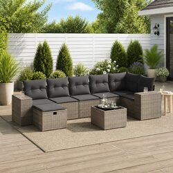 Garden Sofa Set 8 Piece Outdoor Furniture Grey Poly Rattan Patio Lounge with