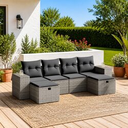 Garden Sofa Set 6 Piece Outdoor Furniture Grey Poly Rattan Modular Patio Seating