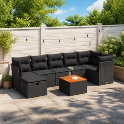 Garden Sofa Set 8 Piece Outdoor Furniture Black Poly Rattan Patio Seating