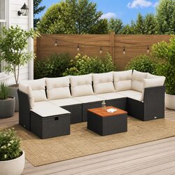 8 Piece Outdoor Garden Sofa Set Black Poly Rattan Patio Furniture with Cushions