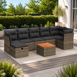 Garden Sofa Set 8 Piece Outdoor Furniture Grey Poly Rattan Patio Lounge Chair