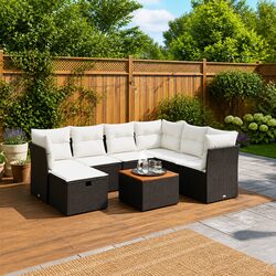 Garden Sofa Set 8 Piece Outdoor Furniture Black Poly Rattan Patio Lounge