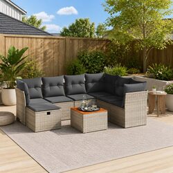 Garden Sofa Set 8 Piece Outdoor Furniture Grey Poly Rattan Cushions Patio