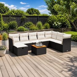Garden Sofa Set 9 Piece Outdoor Patio Furniture Black Poly Rattan Modular
