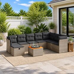 Garden Sofa Set 9 Piece Outdoor Furniture Patio Grey Poly Rattan Modular