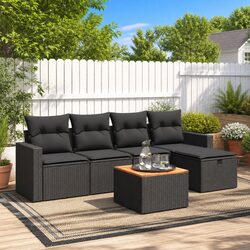 Garden Sofa Set 6 Piece Outdoor Furniture Patio Conversation Set Black