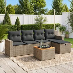 Garden Sofa Set 6 Piece Outdoor Furniture Grey Poly Rattan Patio Seating
