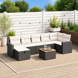 Garden Sofa Set 8 Piece Black Outdoor Furniture Patio Sectional with Cushions