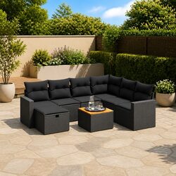 Garden Sofa Set 8 Piece Outdoor Furniture Black Modular Patio Sectional with