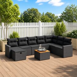Garden Sofa Set 9 Piece Outdoor Furniture Patio Seating Black Poly Rattan