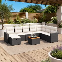 Garden Sofa Set 9 Piece Outdoor Furniture Black Poly Rattan Patio Lounge with