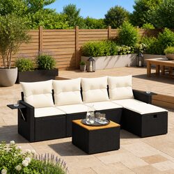 Garden Sofa Set 6 Piece Outdoor Furniture Black Poly Rattan Patio Lounge
