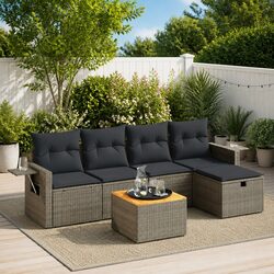 Garden Sofa Set 6 Piece Outdoor Furniture Grey Poly Rattan Patio Seating