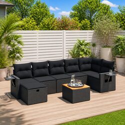 Garden Sofa Set 8 Piece Outdoor Patio Furniture Black Poly Rattan Modular Lounge