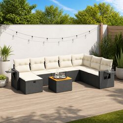 Garden Sofa Set 9 Piece Outdoor Furniture Black Poly Rattan Patio Seating