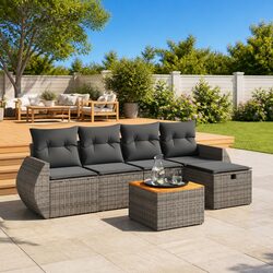 Garden Sofa Set 6 Piece Outdoor Furniture Grey Poly Rattan Patio Lounge