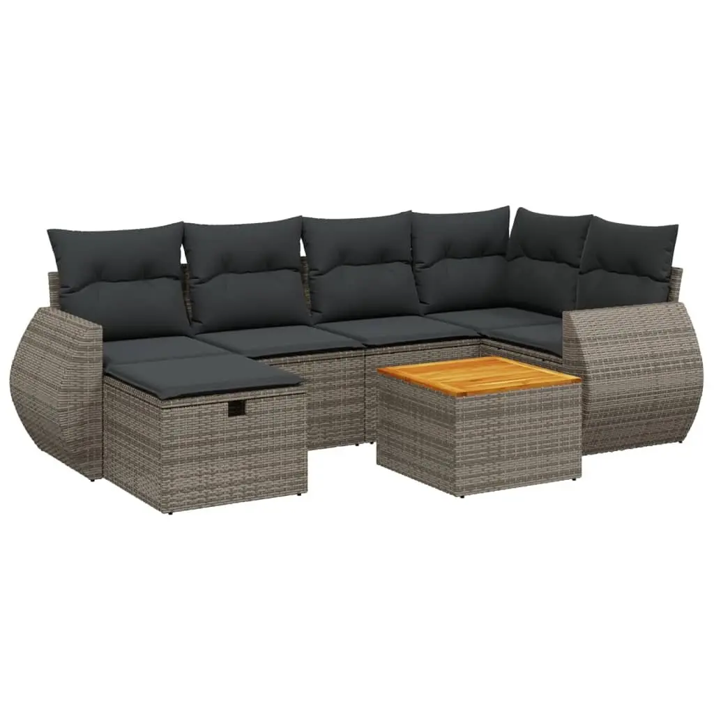 7 Piece Garden Sofa Set Outdoor Furniture with Cushions Grey Poly Rattan Patio