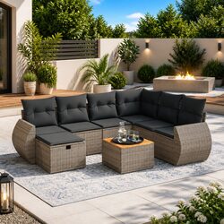 Garden Sofa Set 8 Piece Outdoor Furniture Patio Lounge Grey Poly Rattan Modular