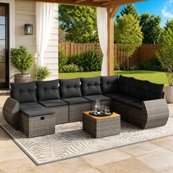 Garden Sofa Set 9 Piece Outdoor Furniture Patio Lounge Grey Poly Rattan Modular