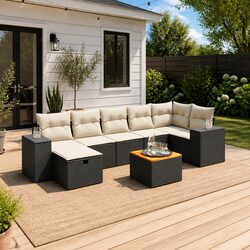 Garden Sofa Set 8 Piece Outdoor Patio Furniture with Cushions Black Poly Rattan