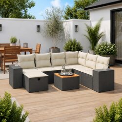 8 Piece Garden Sofa Set Outdoor Patio Furniture Black Poly Rattan Modular