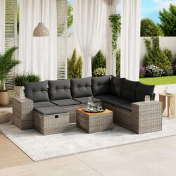 Garden Sofa Set 8 Piece Outdoor Furniture Grey Poly Rattan Patio Seating with