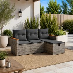 4 Piece Garden Sofa Set Outdoor Patio Furniture Grey Cushioned Lounger Recliner